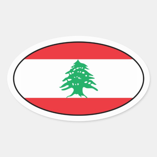 Ovalada Pegatina de Oval de Bandera del Líbano (Anverso)