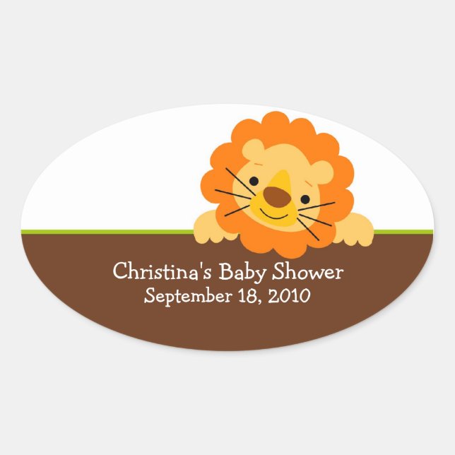 Ovalada Pegatina de Oval de Cute Lion Baby Shower (Anverso)