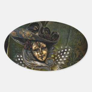 Ovalada Pegatina de Oval de Damasco Verde-Máscara de Carna