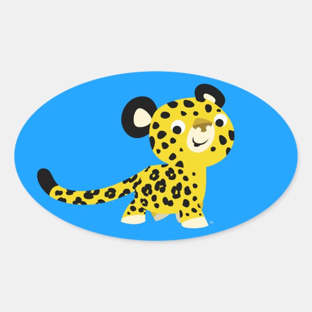 Ovalada Pegatina de Oval de Leopardo Amable Personalizado  (Anverso)