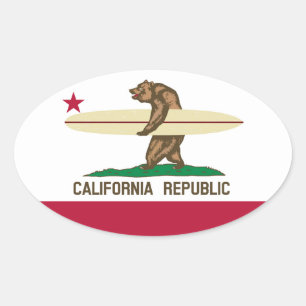 Ovalada Pegatina de Oval de Oso de la Bandera de Californi