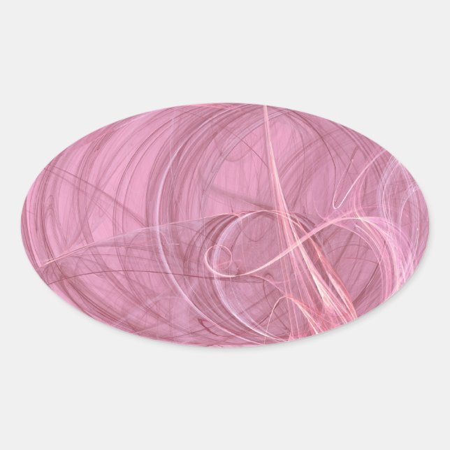 Ovalada Pegatina De Oval Fractal De Resumen Rosa (Anverso)