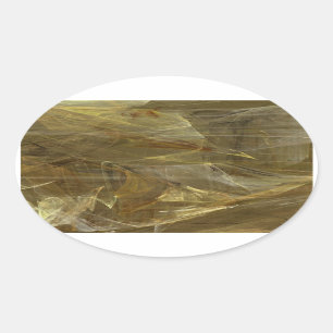 Ovalada Pegatina de Oval Fractal Gold Abstract