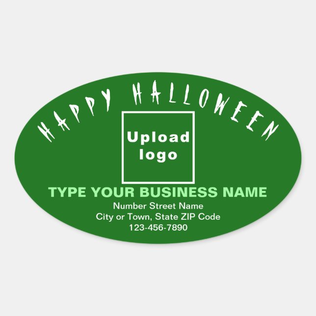 Ovalada Pegatina de Oval Verde de Halloween Empresarial (Anverso)