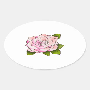 Ovalada Pegatina de óvalo de dibujo rosa rosa vintage
