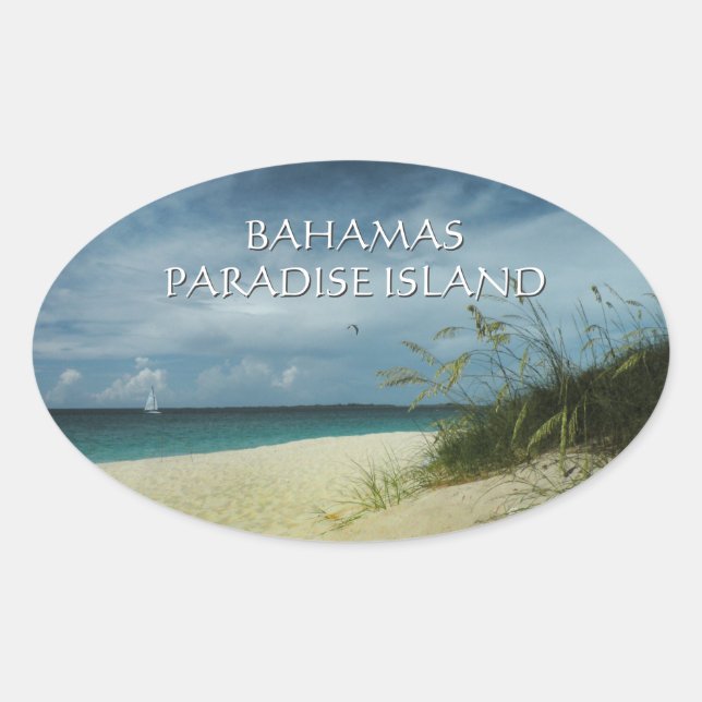 Ovalada Pegatina de Paradise Island Bahamas (Anverso)