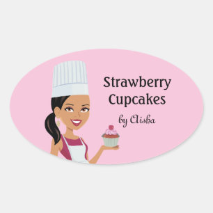 Ovalada Pegatina de pastelería con diseño de caracteres #1