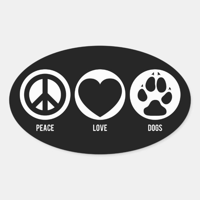 Ovalada Pegatina de Perros de Amor por la Paz (Anverso)