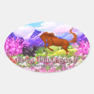 Ovalada Pegatina de Primavera de los Fenómenos de Caballo