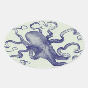 Ovalada pegatina de pulpo vintage