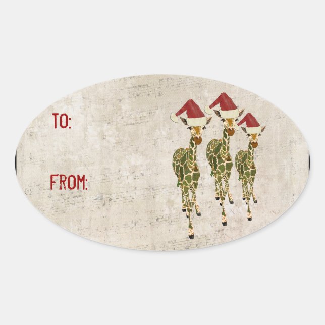 Ovalada Pegatina de regalo de jirafas doradas festivas (Anverso)