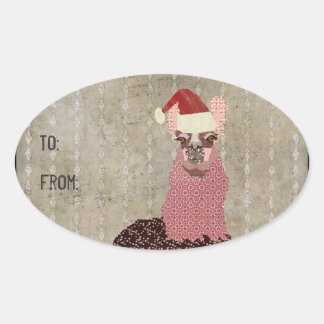 Ovalada Pegatina de regalo de Llama navideña vintage