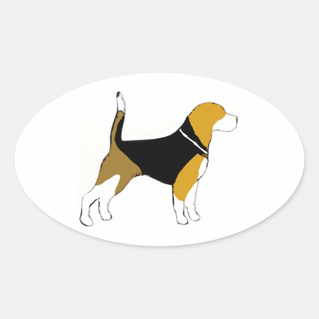 Ovalada pegatina de silueta beagle (Anverso)