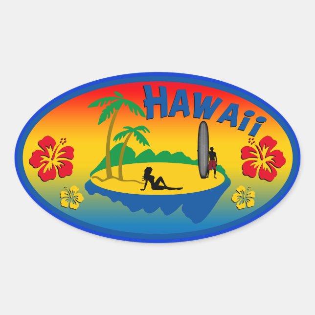 Ovalada Pegatina de surf de Hawaii (Anverso)