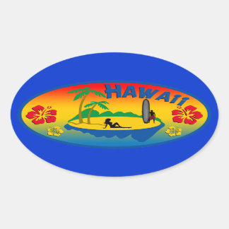 Ovalada Pegatina de surf de Hawaii