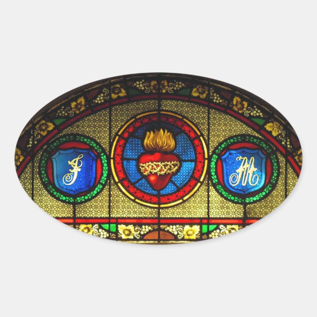 Ovalada Pegatina de vidrio manchado del Sagrado Corazón (J (Anverso)