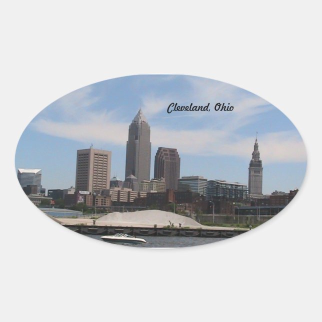 Ovalada Pegatina del centro de Cleveland Ohio (Anverso)