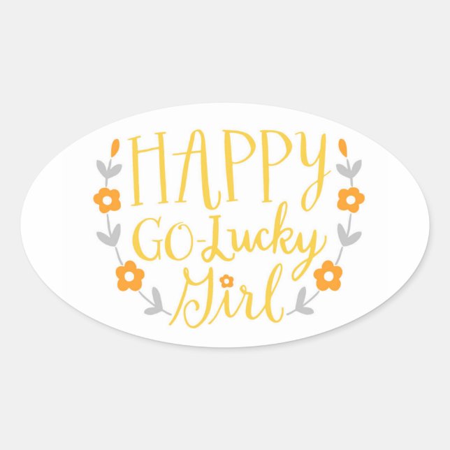 Ovalada Pegatina del Chica Happy Go Lucky (Anverso)