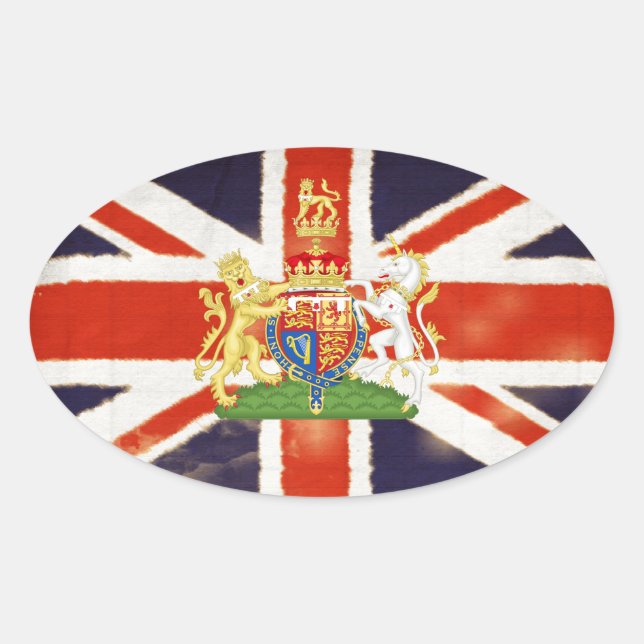 Ovalada Pegatina del escudo de armas de Union Jack del (Anverso)