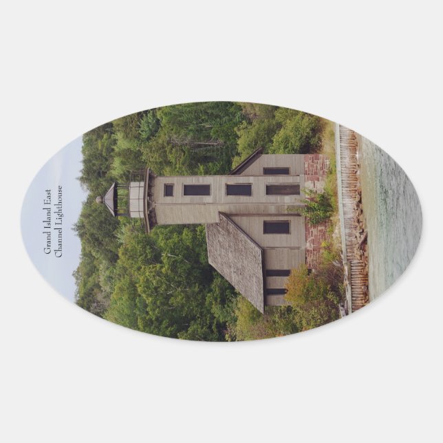Ovalada Pegatina del faro del Canal Este de Grand Island (Anverso)