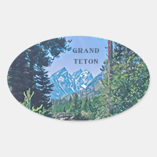Ovalada Pegatina del Parque Nacional Grand Teton