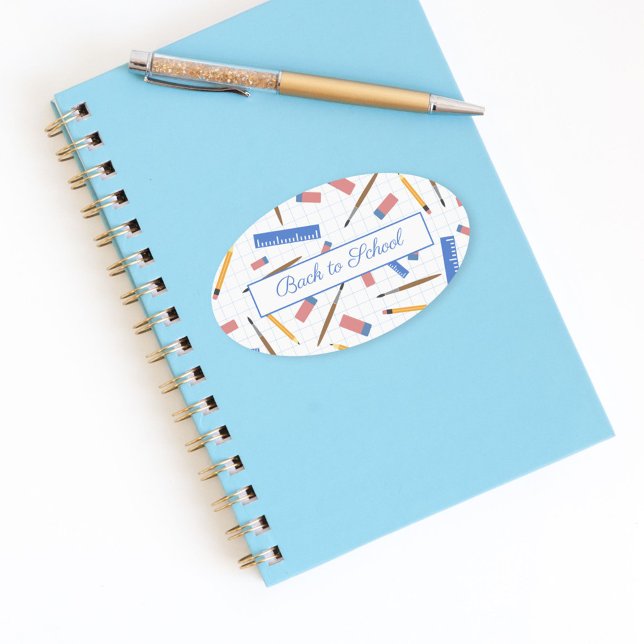 Ovalada Pegatina del patrón de suministros escolares (School Supplies Pattern Sticker)