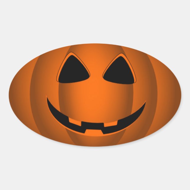 Ovalada Pegatina feliz de Jack o' Lantern Halloween (Anverso)