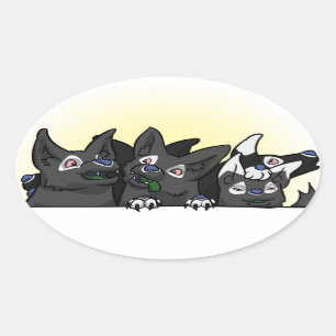 Ovalada Pegatina feliz de los perritos de los bombardeos