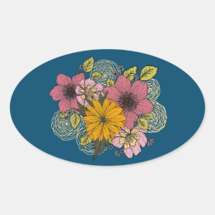 Ovalada Pegatina Floral Bouquet Oval