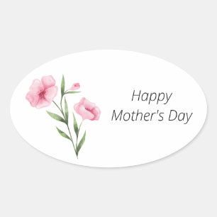 Ovalada Pegatina Floral Rosa del Día de la Madre