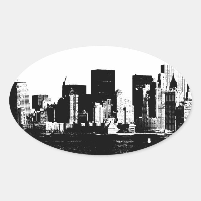 Ovalada Pegatina Panorámico del Oval de Nueva York (Anverso)