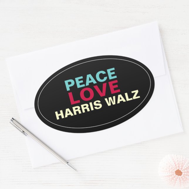 Ovalada PEGATINA PEACE LOVE HARRIS WALZ Oval (Sobre)