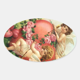 Ovalada Pegatina Victoriano Vintage Valentine Cupids Heart
