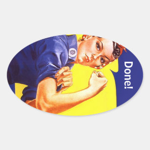 Ovalada Pegatina Vintage Rosie The Riveter Done! o "Texto"
