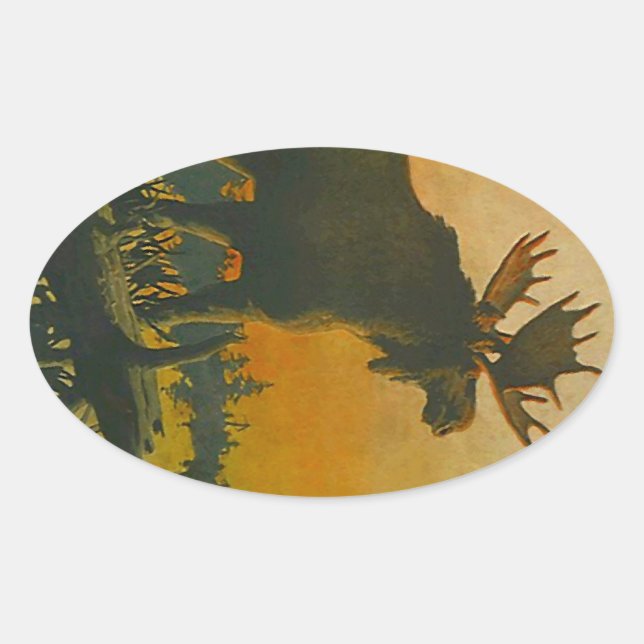 Ovalada Pegatina Wildlife Bull Moose @ Twilight Sundown (Anverso)