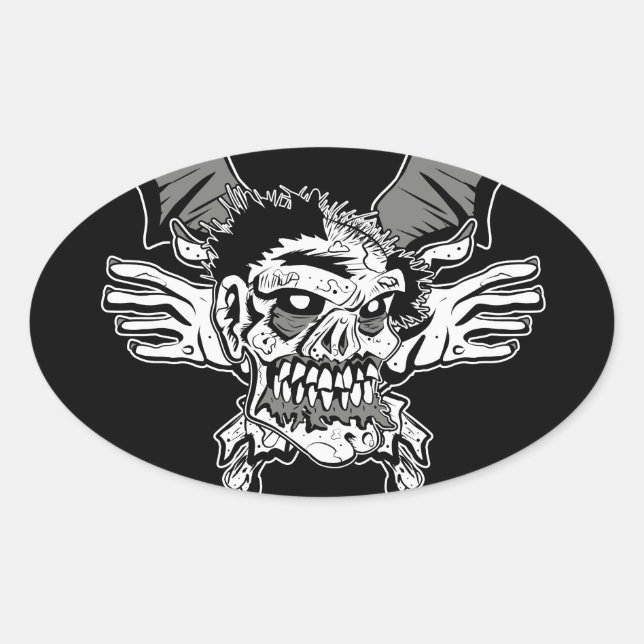 Ovalada Pegatina Zombie (Anverso)