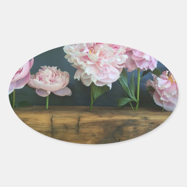Ovalada Peony pegatina (Anverso)