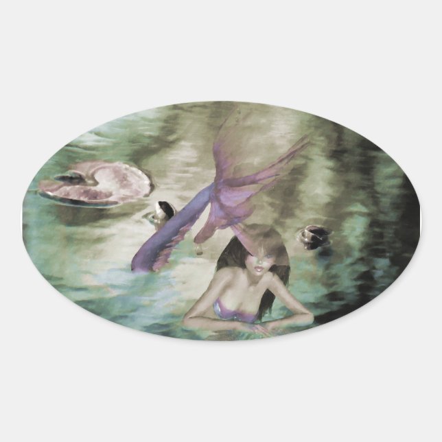 Ovalada Pequeña sirena Pegatina (Anverso)
