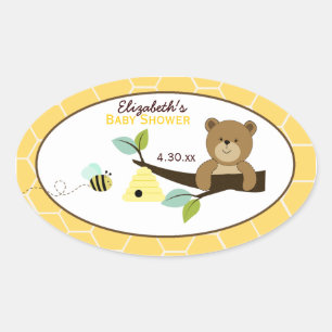 Ovalada Personalizado de oso y abeja Oval Favor Pegatina