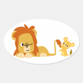 Ovalada Personalizado lindo Leon Dad y cub Pegatina