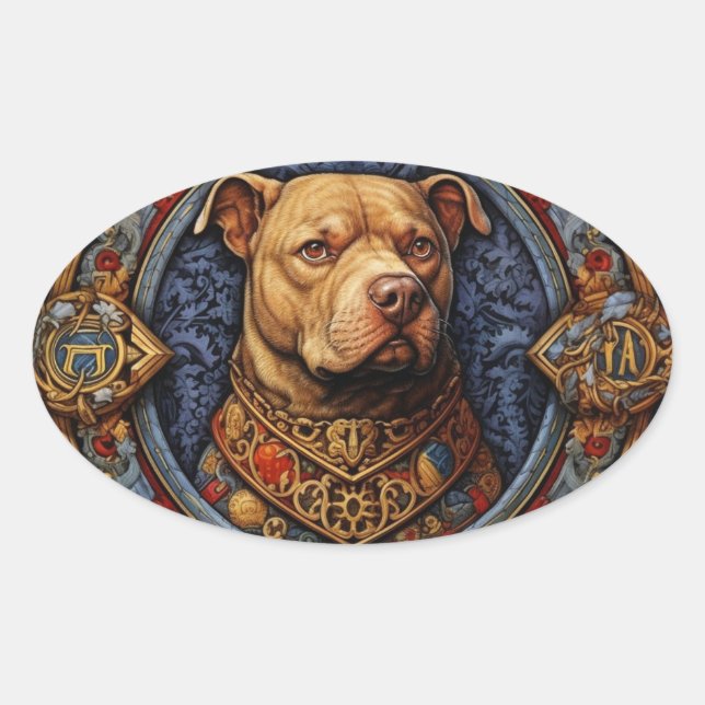 Ovalada Pitbull " Pittie " Heraldic Medieval Pegatina (Anverso)