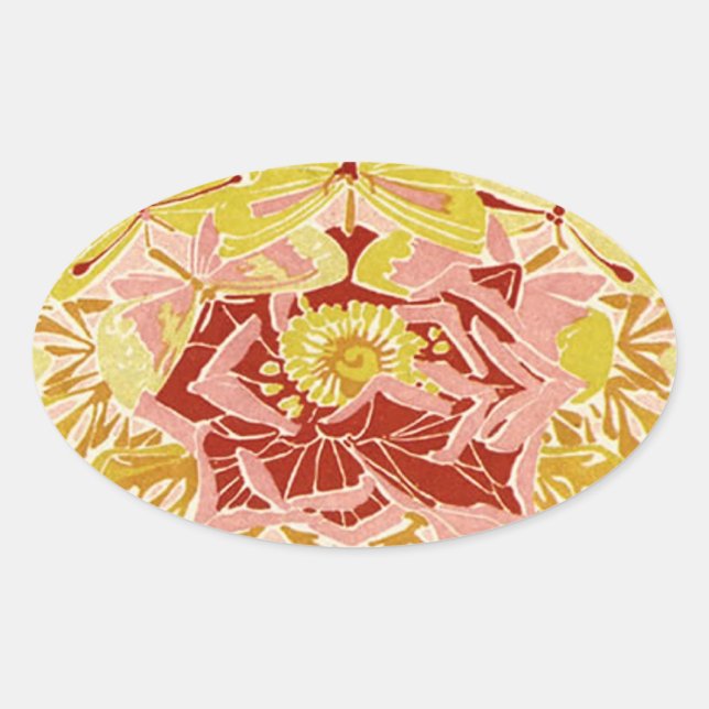 Ovalada Rosa de cosecha y mariposa - Pegatina (Anverso)