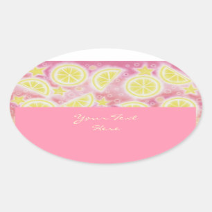 Ovalada Rosa Lemonade 'Tu texto' pegatina ovalado rosa