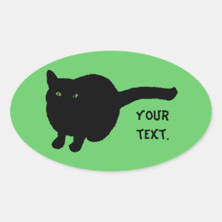 Ovalada Silhouette de gato negro, ojos verdes Tu Pegatina 