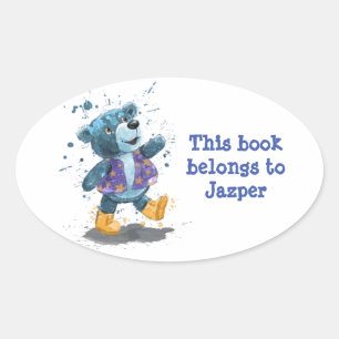 Ovalada Teddy Bear Willie Pegatina de libros personalizado