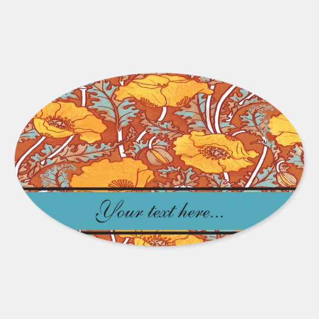 Ovalada Viñage Poppy ~ Oval Pegatina (Anverso)