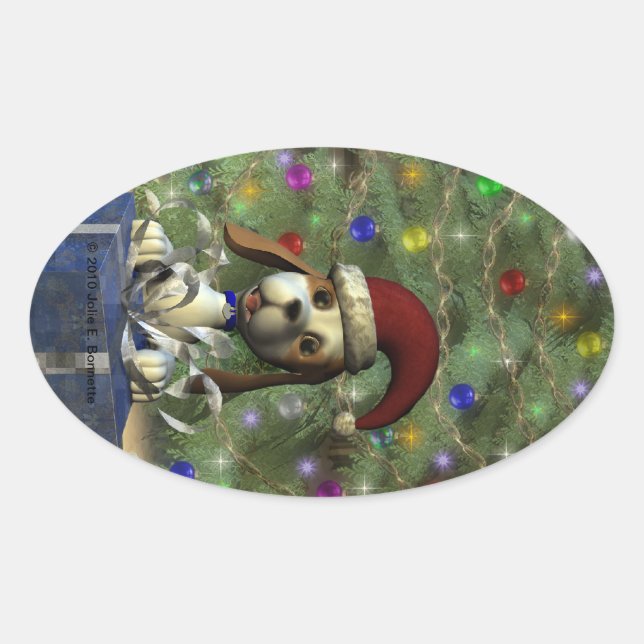 Ovalada Yule Puppy Oval Pegatina (Anverso)