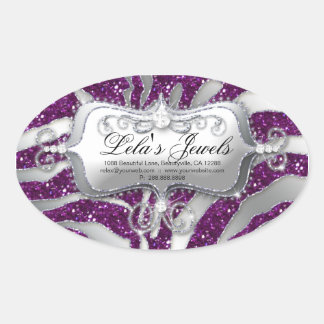 Ovalada Zebra Luxury Jewelry Pegatina Purple Sparkle Silve