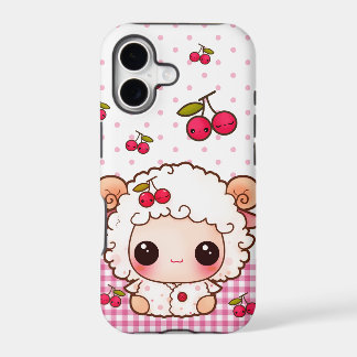Oveja bebé Kawaii y cerezas lindas