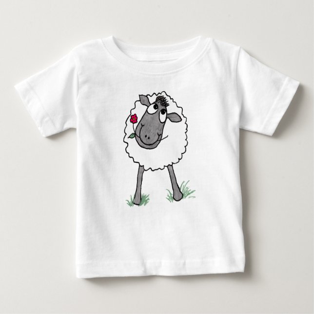 Oveja boba divertida con flor, camiseta pequeña (Anverso)